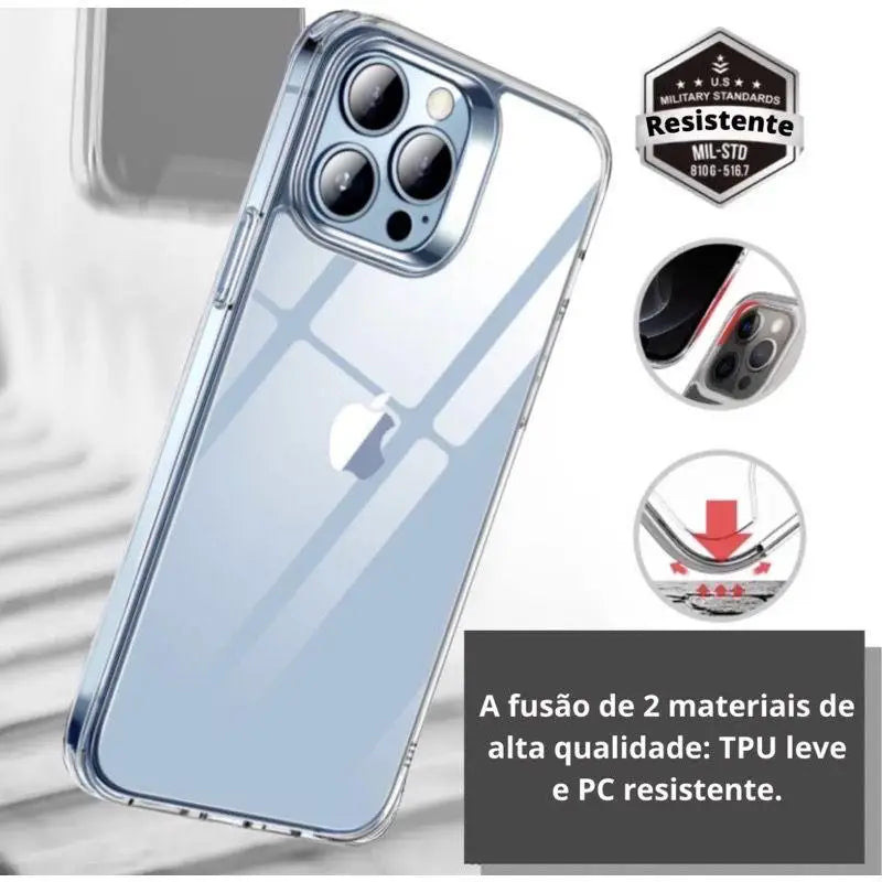 Capa transparente TPU acrílica anti impacto para iPhone