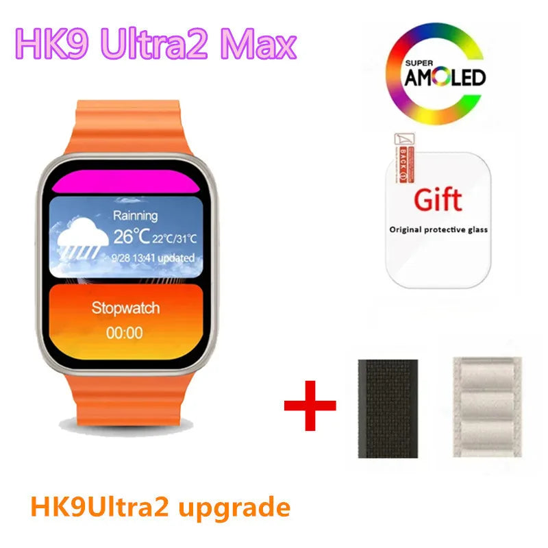 smartwatch HK9 Ultra 2 Max com tela de alta definição, exibindo notificações e interações inteligentes. Este smartwatch moderno oferece acesso fácil a chamadas, mensagens e monitoramento de saúde avançado, incluindo frequência cardíaca e atividade física. A integração com ChatGPT 2024 permite interações por voz e respostas instantâneas. Ideal para quem busca tecnologia wearable de ponta.