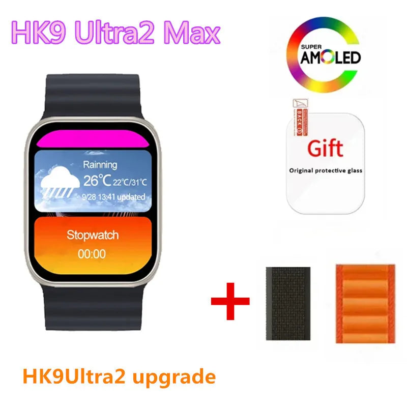 smartwatch HK9 Ultra 2 Max com tela de alta definição, exibindo notificações e interações inteligentes. Este smartwatch moderno oferece acesso fácil a chamadas, mensagens e monitoramento de saúde avançado, incluindo frequência cardíaca e atividade física. A integração com ChatGPT 2024 permite interações por voz e respostas instantâneas. Ideal para quem busca tecnologia wearable de ponta.