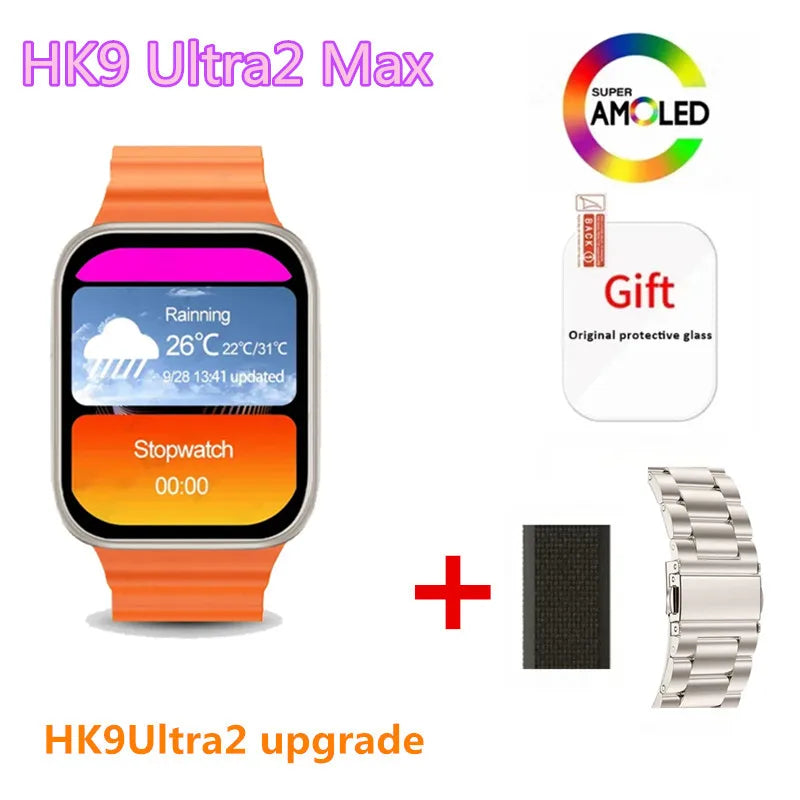 smartwatch HK9 Ultra 2 Max com tela de alta definição, exibindo notificações e interações inteligentes. Este smartwatch moderno oferece acesso fácil a chamadas, mensagens e monitoramento de saúde avançado, incluindo frequência cardíaca e atividade física. A integração com ChatGPT 2024 permite interações por voz e respostas instantâneas. Ideal para quem busca tecnologia wearable de ponta.