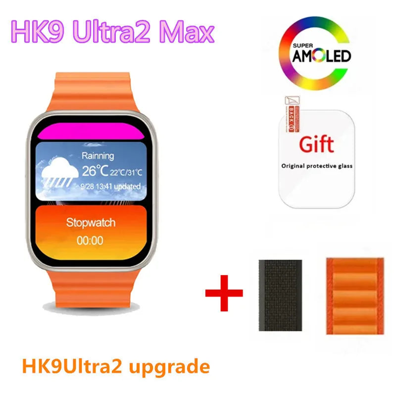 smartwatch HK9 Ultra 2 Max com tela de alta definição, exibindo notificações e interações inteligentes. Este smartwatch moderno oferece acesso fácil a chamadas, mensagens e monitoramento de saúde avançado, incluindo frequência cardíaca e atividade física. A integração com ChatGPT 2024 permite interações por voz e respostas instantâneas. Ideal para quem busca tecnologia wearable de ponta.