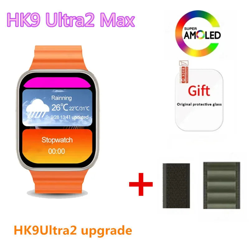 smartwatch HK9 Ultra 2 Max com tela de alta definição, exibindo notificações e interações inteligentes. Este smartwatch moderno oferece acesso fácil a chamadas, mensagens e monitoramento de saúde avançado, incluindo frequência cardíaca e atividade física. A integração com ChatGPT 2024 permite interações por voz e respostas instantâneas. Ideal para quem busca tecnologia wearable de ponta.