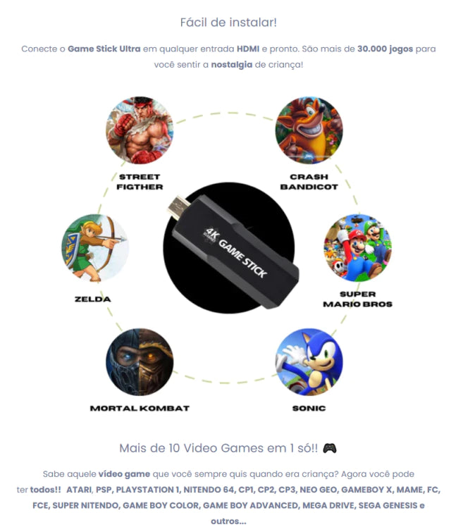 Novo Video Game Stick  Retrô +34.000 Jogos - Game Stick GD10