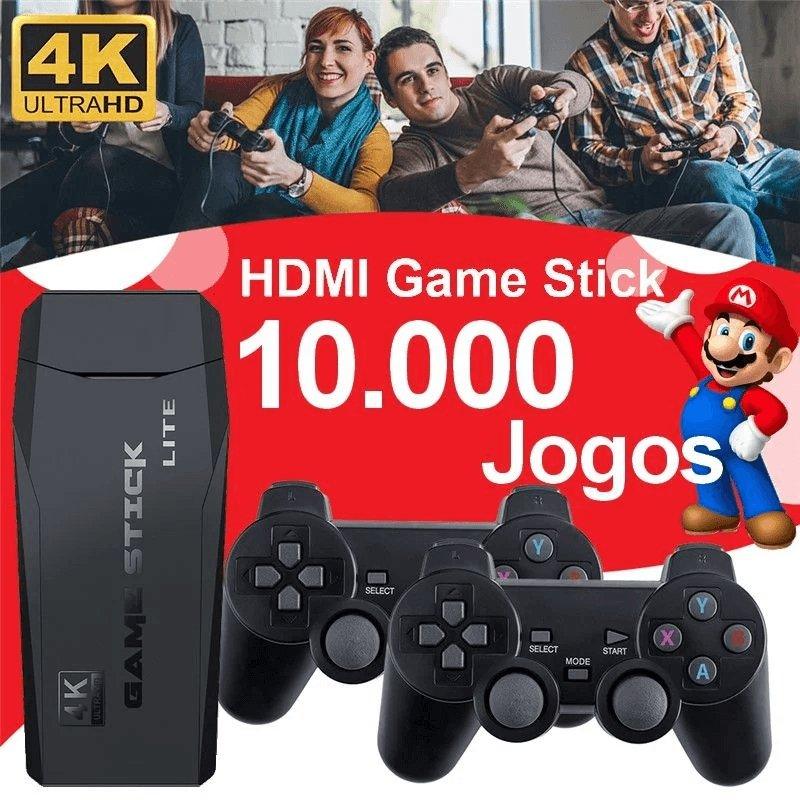 Vídeo Game Stick 4K 10 mil jogos 2 Controles Sem Fio U / COLORS + FRETE  GRÁTIS + 349,99